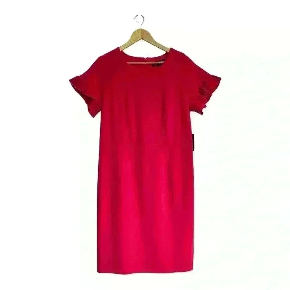 Eloquii NWT Pink Ruffled Short Sleeve Sheath Dress Size 14 - Picture 4 of 13